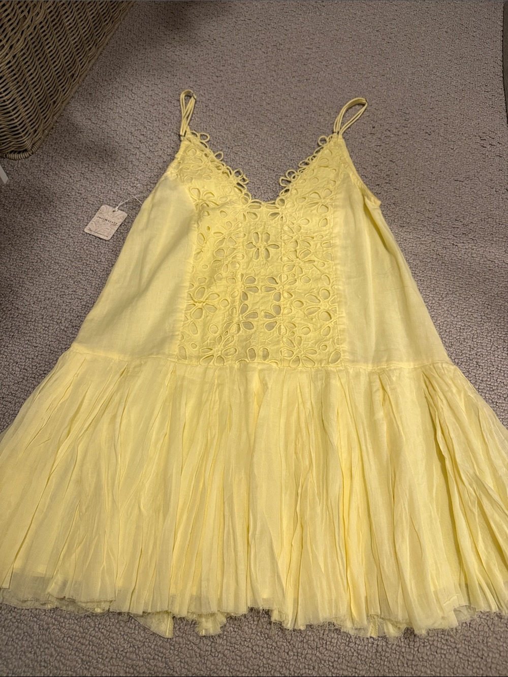 Free People Pale Yellow Lace-Front Mini Dress